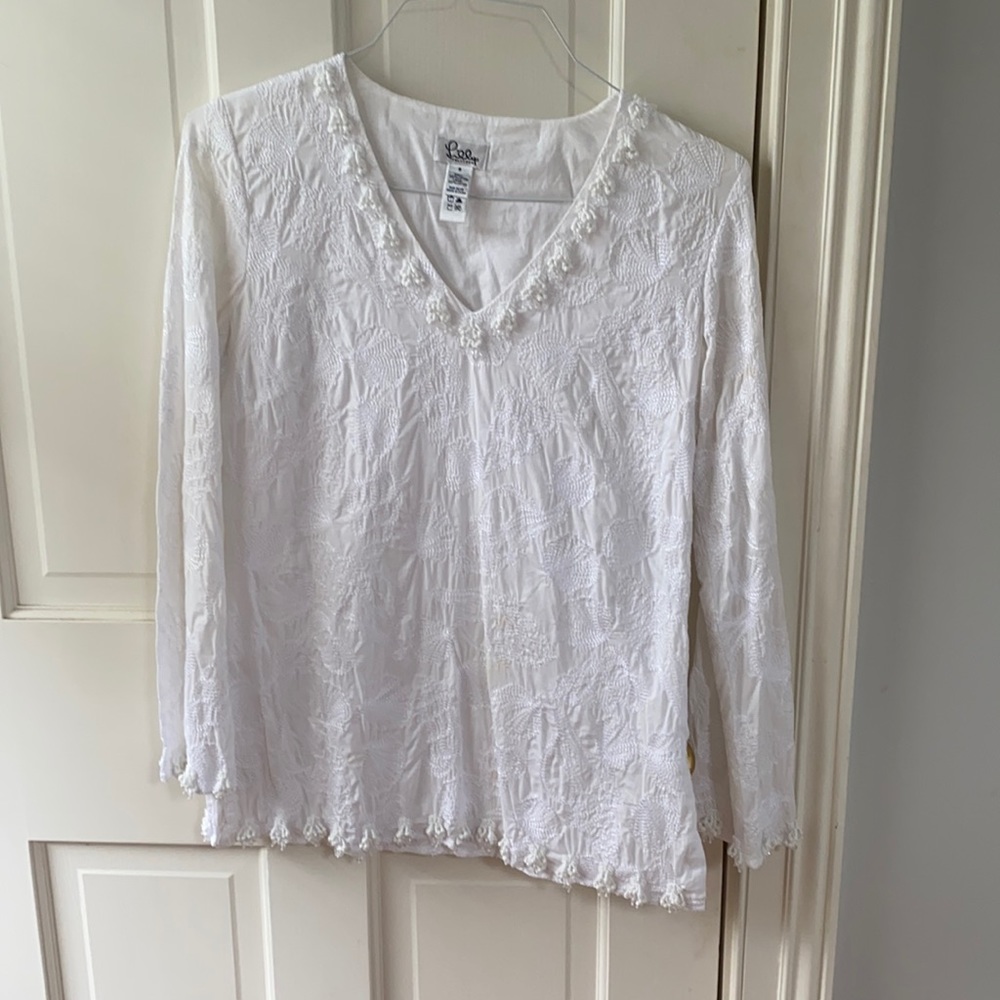 Vintage Lilly Pulitzer White Tunic Top with Beading